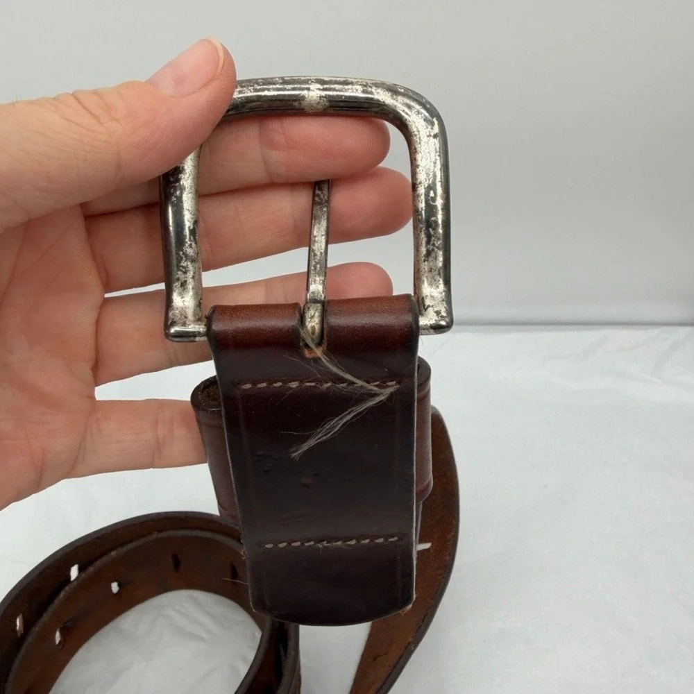 Brown Leather Perforated Belt Distressed Rugged Casual Brown Size 39